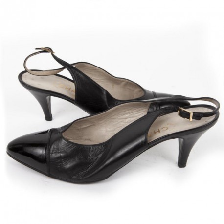 Sandales CHANEL T 9.5 (40.5) cuir d'agneau noir