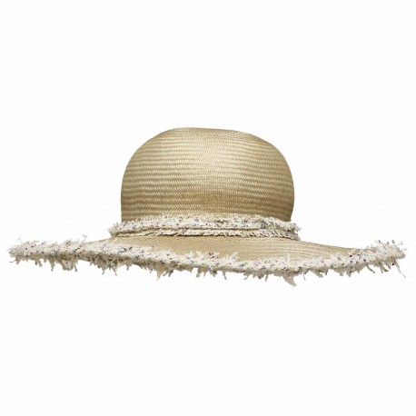 Chapeau CHANEL paille et tweed beige