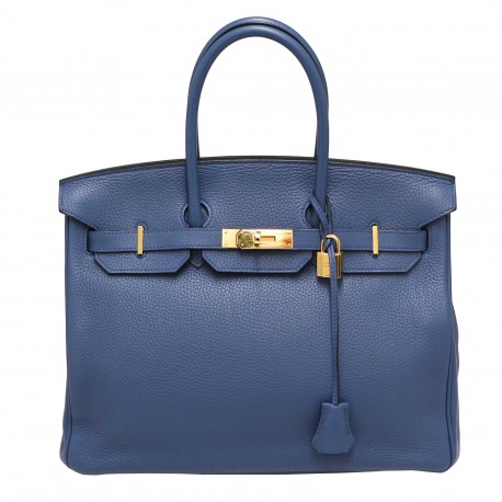 Birkin HERMES bleu bijouterie or 35