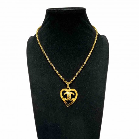 Collier CHANEL coeur CC doré