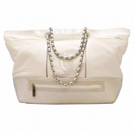 Grand sac de plage CHANEL éponge blanc