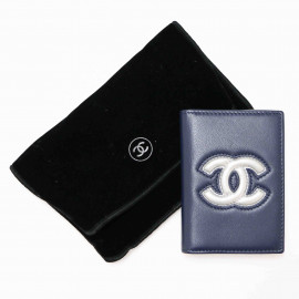 Porte cartes  CHANEL cuir bleu argent