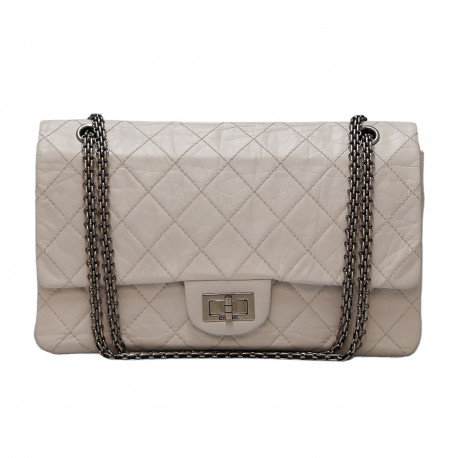 Jumbo CHANEL cuir froissé blanc