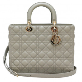 Sac Lady D CHRISTIAN DIOR cuir gris GM