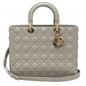 Sac Lady D CHRISTIAN DIOR cuir gris GM