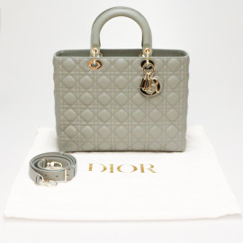 Sac Lady D CHRISTIAN DIOR cuir gris GM