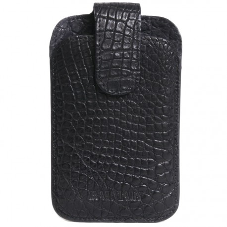 Etui BALMAIN cuir façon croco noir 