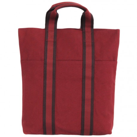 Sac cabas HERMES en toile rouge H