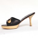 CHANEL clogs T 39.5 black leather and light wood