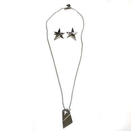 Parure THIERRY MUGLER collier et boucles d'oreilles clous en argent