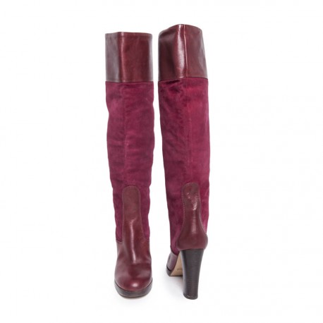 Bottes CHLOE T 36.5 veau velours cerise