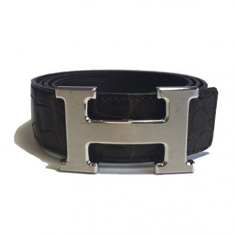 Ceinture HERMES Homme T95 en crocodile porosus marron