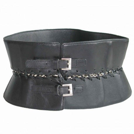 xxx Ceinture JEAN PAUL GAULTIER Vintage T75 en cuir noir et métal argenté