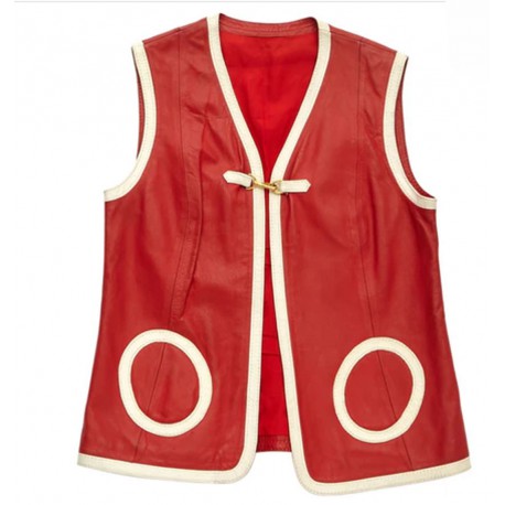 Gilet HERMES sport T40fr cuir rouge et crème vintage