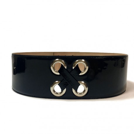 Ceinture T 85  ALEXANDER Mc QUEEN cuir verni noir